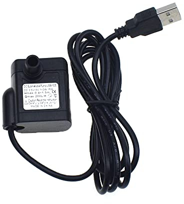Submersible Water Pump DC 5.5V-12V 3W 200L/M Brushless Fountain Water Pump with Cord for Fountain Pond Fish Tank Aquarium (USB 5V 3W)