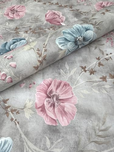 Mambo Design PVC Tischdecke Floretta grau blau rosa Meterware Wachstuch eckig Breite & Länge wählbar abwaschbar, Größe:110 x 160 cm