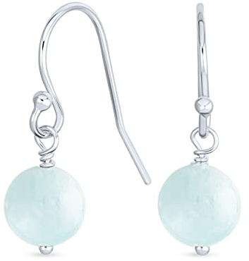 Einfache Schlichte Blaue Aquamarin Edelstein Runde Baumelnde Französische Fischhaken Drahtkugel Ohrringe Für Frauen .925 Sterlingsilber