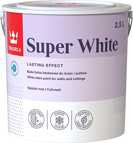 TIKKURILA Super White - Full Matt Paint For Walls & Ceilings - Excellent Opacity & Hiding Power (Water-Based) - 2.5 Litres