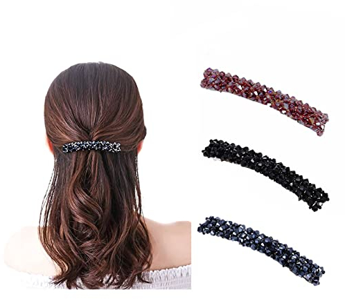 3 Stück Haarspangen Damen Kristallen Haarspangen Mädchen für Dünnes Haar Dickes Haar Rechteckig Französische Automatische Haarspangen Haarnadel Blume Große Haarclips Frauen Haarschmuck