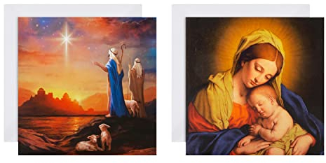 Hallmark Weihnachtskarten für Wohltätigkeitsorganisationen, traditionelles religiöses Design, 16 Stück, Weihnachtskrippe, 2 Designs