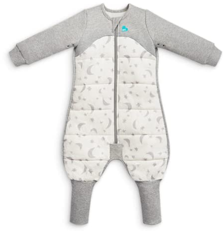 Love To Dream Schlafanzug warm mit Beinen, 3–4 Jahre, weiß, 2,5 Tog für kühl (16–20 °C), Lange Ärmel und Steppdecke, für Bewegung mit Anti-Rutsch-Pads, Von Hebammen empfohlen