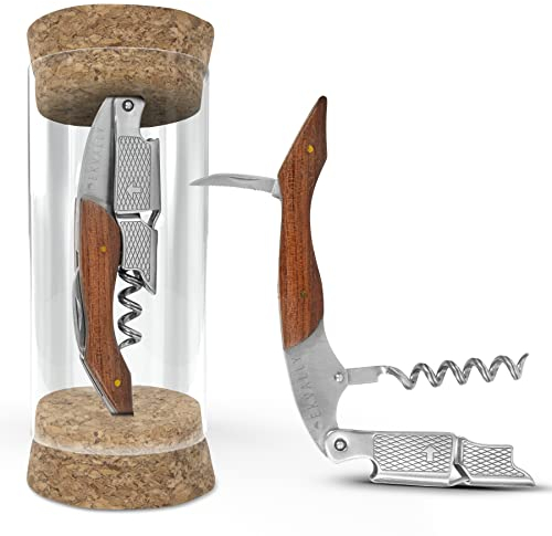 EKVALLY Kellnermesser Holz - Profi Korkenzieher aus Edelstahl - Weinöffner in Gastronomie Qualität mit Flaschenöffner & Folienschneider - stylischer Weinöffner - Sommelier