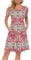 AUSELILY Summer Dresses for Women Short Sleeve Pleated Loose Swing Casual Dress with Pockets Knee Length Boho Floral Red M