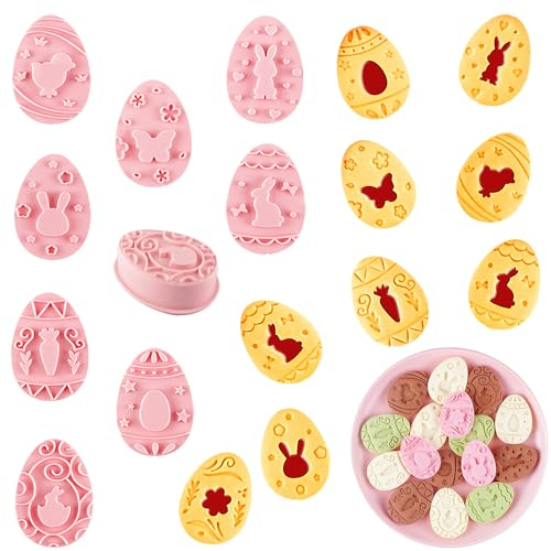 9 Piezas Pascua Cortadores de Galletas, Pascua Moldes Galletas, Cortador de Galletas de Plástico 3D, Moldes Galletas para Niños, Para Galletas Fondant Chocolate Cookie Pan Repostería