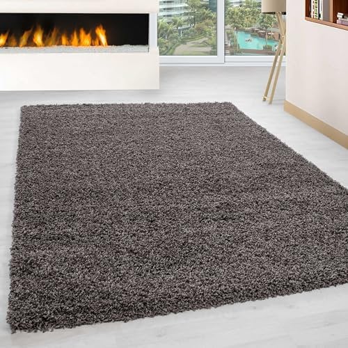 Miovani Hochflor Teppich 100x200 cm Taupe - Besonders weicher Shaggy Teppich in vielen Farben & Größen für Dein gemütliches Zuhause - Teppich Wohnzimmer & Schlafzimmer