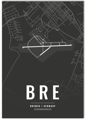 Vacentures Flughafen Poster - BRE - Bremen Wanddekoration Airport Poster Bremen (21x30 CM)