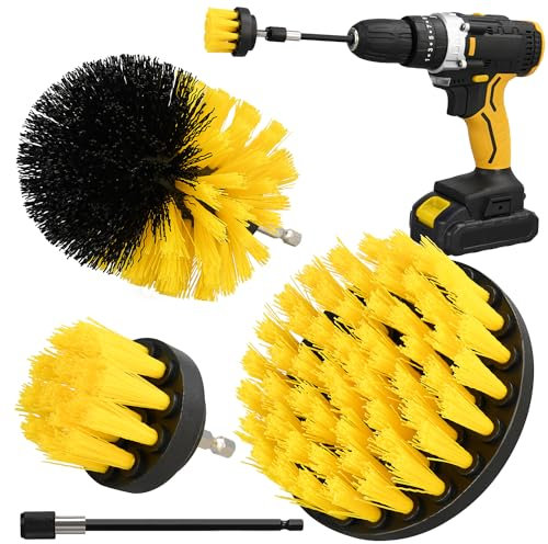Drill Scrub Brush Set, 3pcs 1/4in Power Scrubber with 1pcs Extend Long Attachment, for Showers, Tubs, Bathroom, Tile, Grout, Carpet (4pcs Kit)