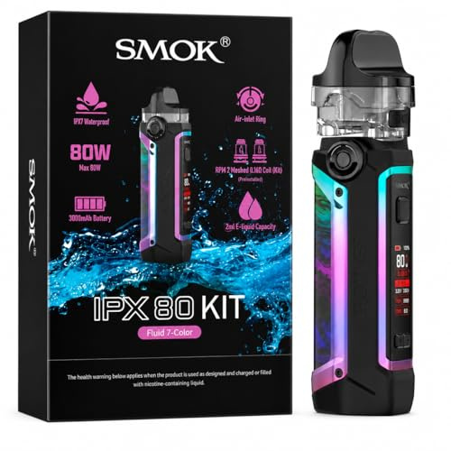 SMOK IPX80 Pod Kit 80W [Fluid 7 Colour] | Tough IPX67 Waterproof 3000mAh Built-in Battery Vape Starter Kit, Dual Airflow, Includes RPM 2 Pod & 2 Coils, No Nicotine