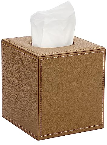 BTSKY PU-Leder Würfel Taschentuchhalter Box Camel – Haushalt/Büro Quadratische Taschentuchbox Abdeckung, Strukturierte Seidenpapierbox Serviettenhalter, Kamel