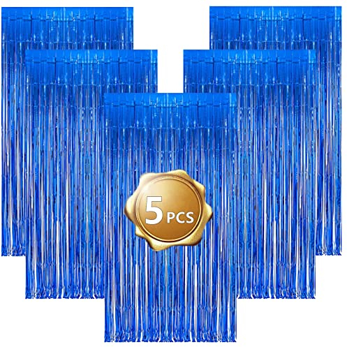 Lametta Vorhang Glitzer Winterstil, 5 Stück Folie mit leuchtenden Fransen und Lamellen, ideal für Hochzeiten, Geburtstage, Bachelorette Party und Bühnendekor (Blau)