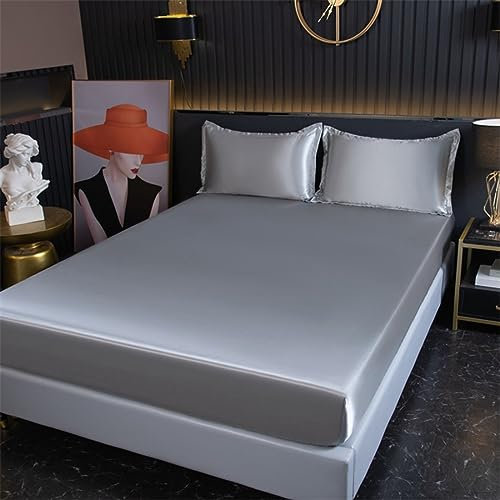JIANINGHOME Topper spannbettlaken,150x200,Spannbettlaken Satin Bettlaken Glanz-Satin Leintuch Seide Shining Spannbetttuch Uni Spannleintuch für Hohe Matratze