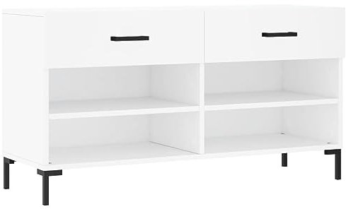 vidaXL Schuhbank, Schuhregal mit 2 Schladen 4 Fächern, Schuhschrank mit viel Stauraum, Sitzbank Flur Schrank Schuhablage, Modern, Weiß Holzwerkstoff