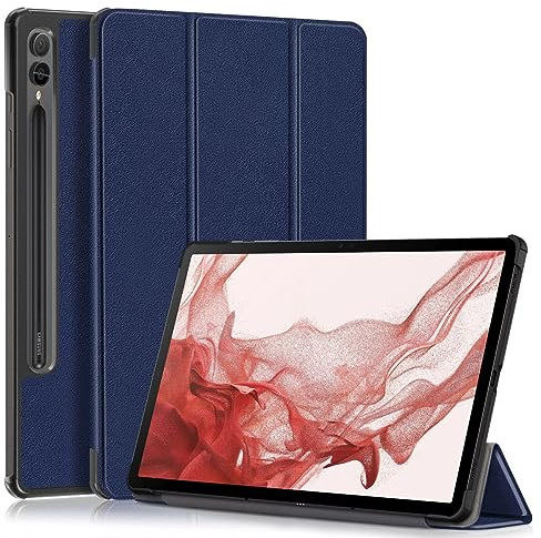Wigento Für Samsung Galaxy Tab S9+ Plus und FE 3folt Wake UP Smart Standfunktion Cover Dunkelblau Tablet Tasche Etuis Hülle