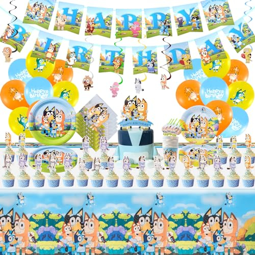 Platos y Vasos para Cumpleaños, 111PCS Decoración Cumpleaños Globos de Cumpleaños Blue Vajilla Cumpleaños Infantil Mantel Cumpleaños Festa de Aniversário Infantil Globos Fiesta Cumpleaños