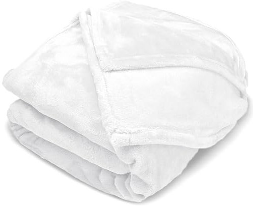 HOMEYA - Manta para Cama Invierno - Manta Franela Suave y Calido 220 x 240, Manta Polar para Adulto y niño, Manta Sobrecama sin Arrugas, Manta Sofa 100% Poliester, Blanco