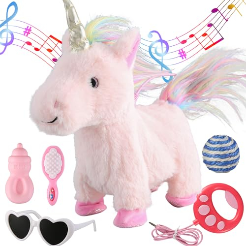 Marsjoy Rosa Walking Einhorn Set, Roboter, Plüsch, Singen, Plüschtier, Bewegung, realistisches Plüschtier, ferngesteuertes Spielzeug