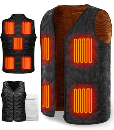 Trongle Gilet Chauffant Amélioré pour Hommes et Dames, 9 Zones de Chauffage, 3 Températures Optionnelles, Gilet Chauffant Électrique de Taille Ajustable Cadeau d'Hiver (Pas de Batterie)