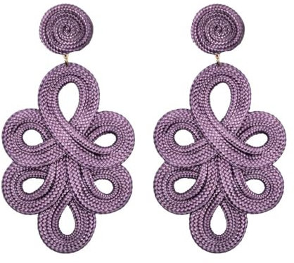 MAJALE Pendientes Largos Mujer Flamenca Obsequio San Valentín - Pendientes mujer Largos y Ligeros para Boda, Fiesta, Sevillanos - Pendientes Sevillana Estilo Cordón de Seda - Regalos Mujer (Lavanda)
