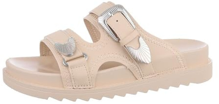 Ital Design Damenschuhe Sandalen & Sandaletten Pantoletten, DM-36-, Kunstleder, Beige, Gr. 36