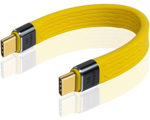 Duttek USB C Short Cable, Yellow USB C Male to Male Cable 10Gbps 60W Soft Flat Short USBC Extension for MacBook, Laptop, Tablet, Phone,Google Pixel, Power Bank - 13cm