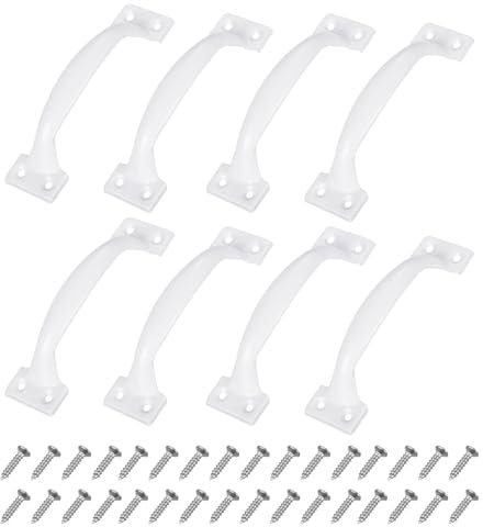 sourcing map 8pcs 5 Inches Gate Handle Metal Vintage Door Drawer Pulls Vintage Furniture Handles with Screw for Kitchen Cupboard Closet Door White