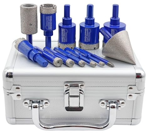 SHDIATOOL Diamond Core Drill Bits,Tile Drilling Core Hole Saw Kit for Porcelain with 6mm Carbide Positioning/48mm Hex Chamfer/25mm Hex Grinding Rods, Drill Bit 10pcs (5/6/8/10/12/20/25/28/32/35MM)