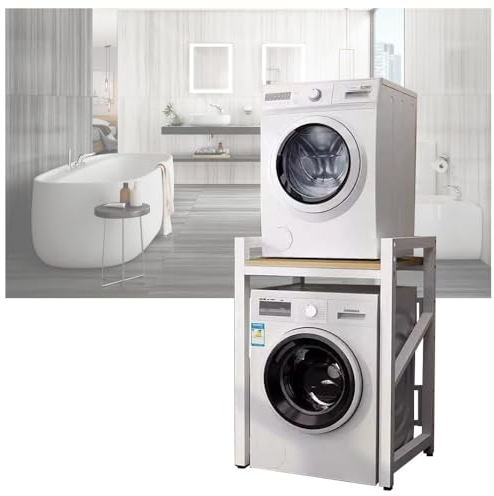 WPPTNSFY Estante de Lavandería, Estante de Almacenamiento de Lavadora y Secadora, Kit de Apilamiento para Lavadora y Secadora, Ajustable en Altura de 3 Niveles, para Baño, Cocina, Balcón