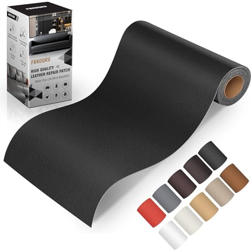 FBKOQKU Leder kunstleder selbstklebend Schwarz, 10 x 200cm leder reparatur set, Leder Reparatur Kit für Möbel, Sofa, Autositze, Taschen, Leder Reparatur und Renovierung(Schwarz)