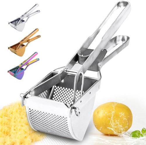 Large Potato Ricer, Heavy Duty Stainless Steel Potato Masher for Commercial and Home Use, Fruit Press Baby Food Masher (Silver)