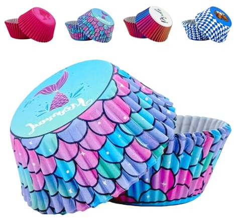 MORAINJAY 100 Stück Papier Muffinförmchen,Standardgröße 6.8x5x3.2 Meerjungfrau Einweg Backförmchen für Backen,Dessert Liners Wrapper,Fettdicht Cupcake Förmchen für Picknick,Hochzeit,Geburtstag,Party