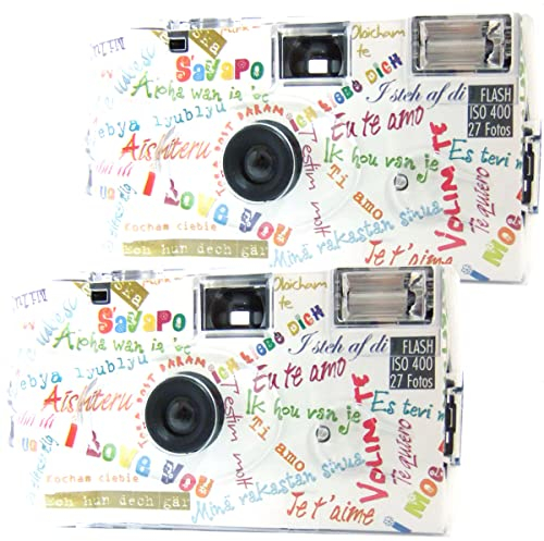 Lot de 2 appareils photo jetables 1A PHOTO PORST Edition I Mog Di en blanc, multicolore, avec flash, piles et film (lot de 2, 27 prises chacune)