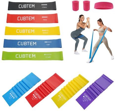 Fitnessbänder 9er-Set, CUBTEM 100% Latex Fitnessband 5er-Set, TPE Fitnessband 4er-Set, Resistance Bands Widerstandsbänder Gymnastikband Ideal für Muskelaufbau Pilates Yoga Krafttraining Physiotherapie