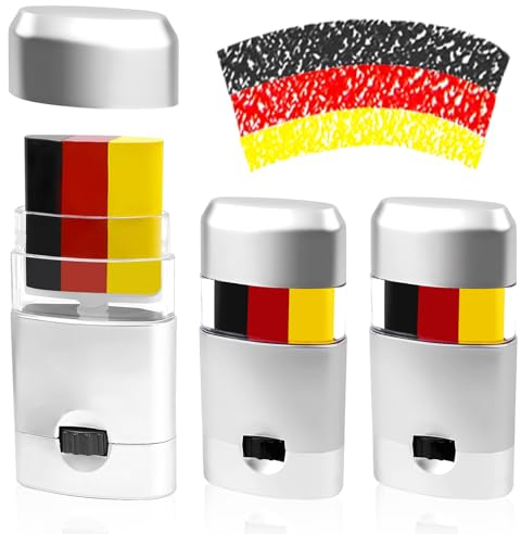 TOPJOWGA 3 Stück Deutschland Schminkstift EM 2024, Deutschland Schminke Schwarz, Rot, Gelb, EM Fanartikel Deutschland, Gesichtsfarben Set, Fussball Schminke, Deko zur Europameisterschaft