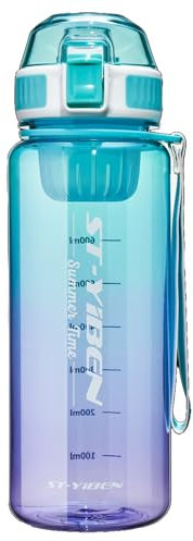 Mi Ko Mi Ka Botella de Agua Deportiva de 1 Litro | Sin BPA | Boquilla para Deporte de Varios Tipos | Opción Con Texto Motivacional (Azul-Morado 850ml)