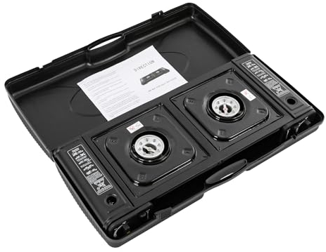 Piano Cottura 2 Fuochi Gas, Da Tavolo Portatile Fornello a Gas 2 Fuochi, Cucina a Gas 166g/ora Consumo di Gas, Piano Cottura gas 50% Efficienza Termica con Blocco di Sicurezza e Valvola di Protezione