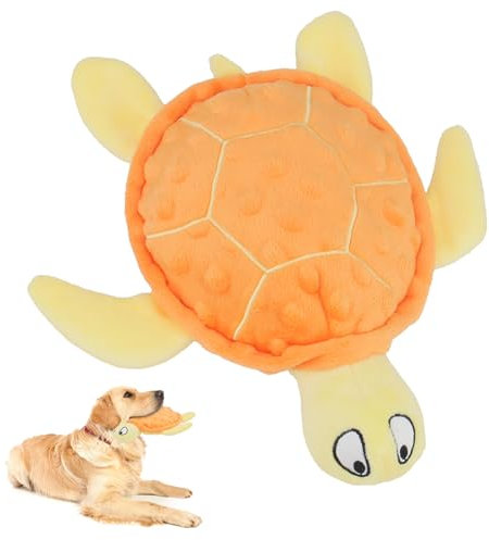 TONYFY Quietschendes Hundespielzeug,Meeresschildkröte Plüsch Hundespielzeug,Interaktives für Welpen zum Zahnen,Kauspielzeug für kleine Hunde(Orange)