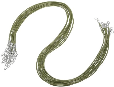 sourcing map 10pcs 24 Inch Waxed Necklace Cord, Bulk Necklace String with Clasp 2mm Waxed Leather Cord Rope for Jewelry Making DIY Bracelet Pendant,Army Green
