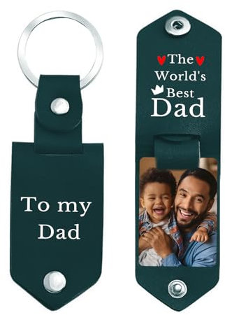 Porte-clés Personnalisé avec Gravé Photo et Texte, Personnalisé en Cuir Porte-clés Cadeaux pour Hommes Boyfriend Dad Husband, Fête des Pères