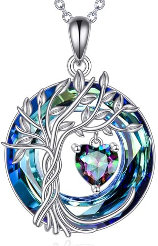 POPLYKE Lebensbaum Geburtsstein kette für Damen 925 Sterling Silber Baum des Lebens Schmuck Alexandrit Anhänger Juni Geburt Stein Edelstein mit Kristall Weihnachtsgeschenke für Mutter Ehefrau