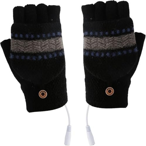 DaMohony USB Heating Half Fingerless Gloves, Unisex Winter Hand Warmer Mittens for Cycling, Motorcycle Riding, Hiking