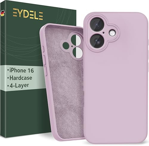 EYDELE Quadrupla Protezione per iPhone 16 - Case Rigido | Fodera in Microfibra | Custodia Silicone Anti Impronta - Cover Rosa cipria