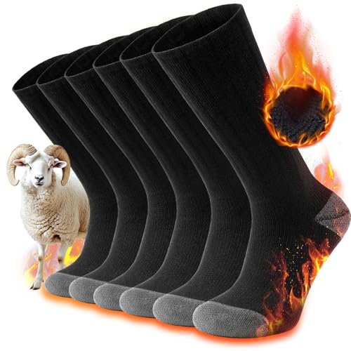 TANSTC Thermal Socks for Men Women Merino Wool Warm Thick Socks Winter Walking Hiking Socks Cushioned Moisture Wicking Cozy Outdoor Boot Socks 3 Pairs,Black,XL