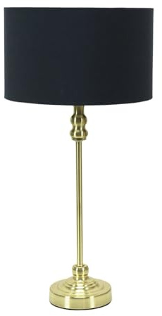 ValueLights | Gold Metal Candlestick Table Lamp with Black Fabric Drum Shade Bedside Light | Table Lamps, Home Décor & Improvement Essential | Included LED Bulb