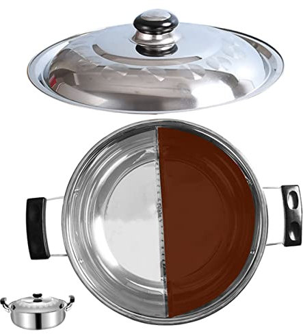 COLLBATH Topf Hotpot Topf Mandarinententopf Aus Pfannen Mit Deckel Hot Pot Mit Trennwand Großer Suppentopf Mehrzwecktopf Eingedickter Hot Pot Mit Geschmacksrichtungen Silver Rostfreier Stahl