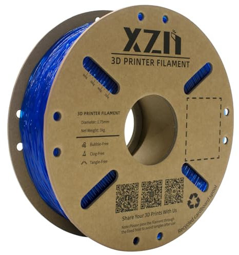 XZN TPU Filament 1.75mm für 3D-Drucker, 95A TPU Flexibel Filament 3D Drucker Filament 1kg Spule,TPU Transparent Blau