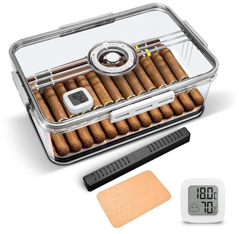 CIGARLOONG Cigar Humidor with Hygrometer and Humidifier Cedar Wood & PP Multi-Storey Airtight Cigar Storage Box/Case for 60 Cigars (Middle)