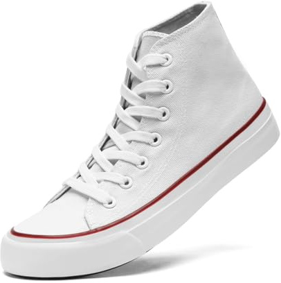 sharllen High Top Trainers Women Canvas Sneakers Ladies Lace Up Canvas Shoes for Men Women Plimsolls Pumps Casual Tennis Shoes(White 255)
