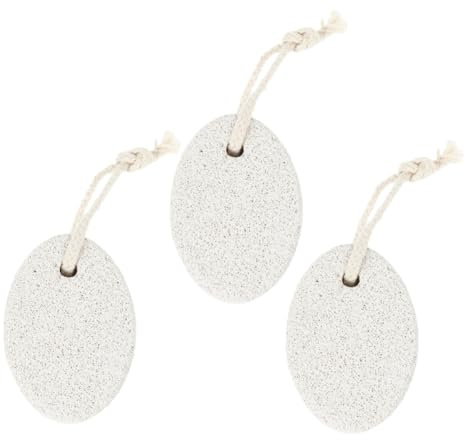 3 Stück Fußhornhautentferner aus Stein mit Abgerundeter Kante | Beige, Starke Schlaufe zum Aufhängen, für Pediküre Zubehör und Massageanwendungen
